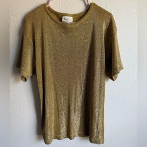 Jordana Vintage Gold Metallic Ribbed Blouse